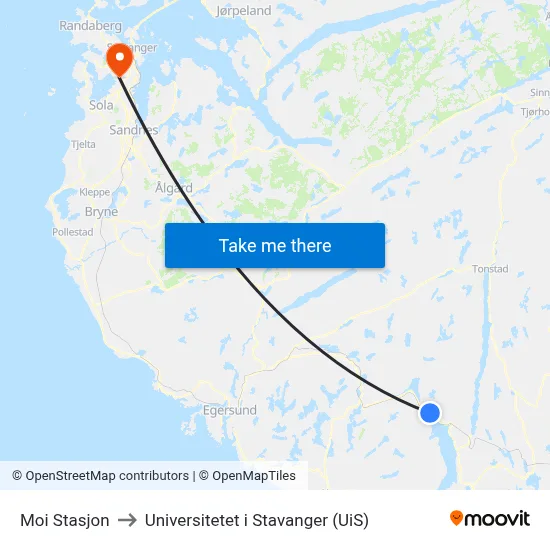 Moi Stasjon to Universitetet i Stavanger (UiS) map