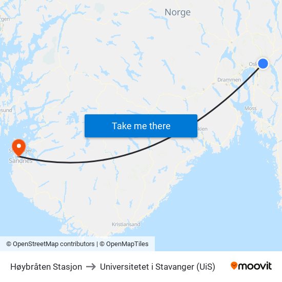 Høybråten Stasjon to Universitetet i Stavanger (UiS) map