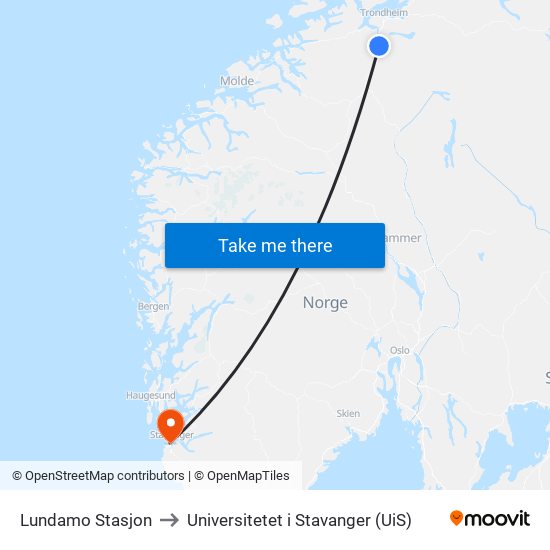 Lundamo Stasjon to Universitetet i Stavanger (UiS) map