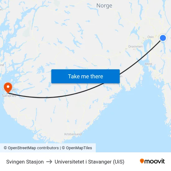 Svingen Stasjon to Universitetet i Stavanger (UiS) map