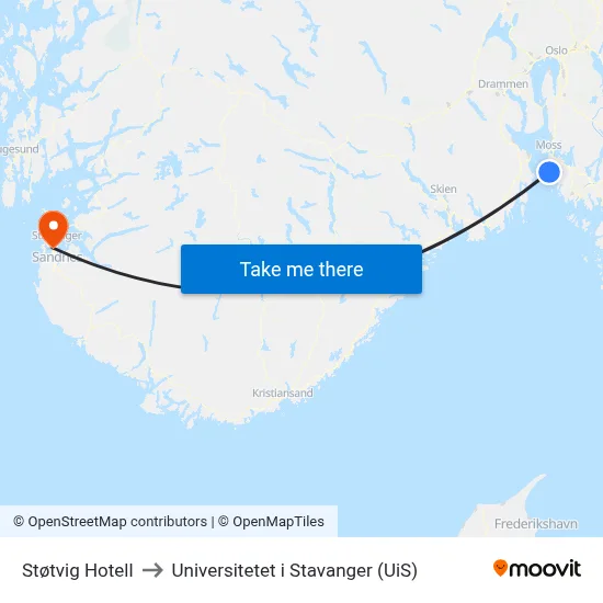 Støtvig Hotell to Universitetet i Stavanger (UiS) map