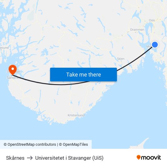 Skårnes to Universitetet i Stavanger (UiS) map