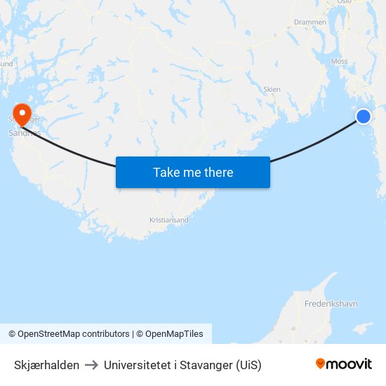 Skjærhalden to Universitetet i Stavanger (UiS) map