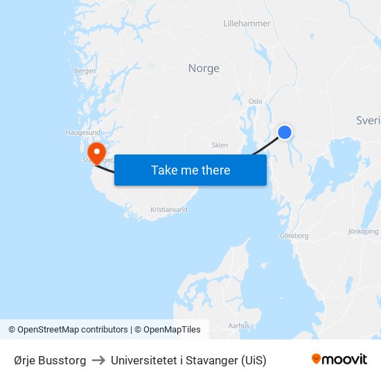 Ørje Busstorg to Universitetet i Stavanger (UiS) map