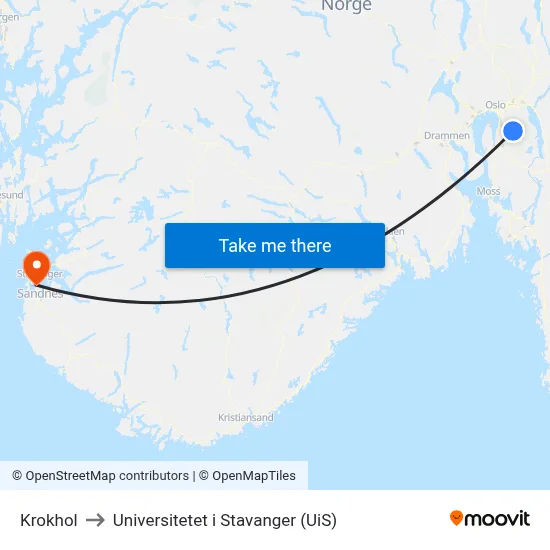 Krokhol to Universitetet i Stavanger (UiS) map