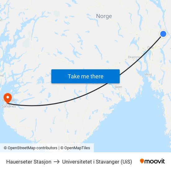 Hauerseter Stasjon to Universitetet i Stavanger (UiS) map
