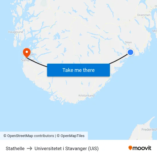 Stathelle to Universitetet i Stavanger (UiS) map