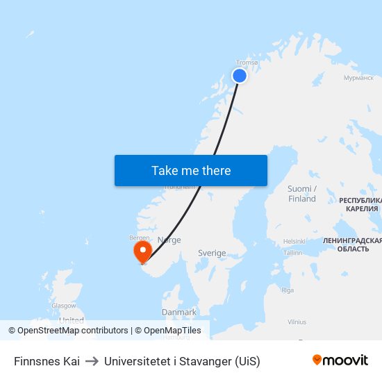 Finnsnes Kai to Universitetet i Stavanger (UiS) map