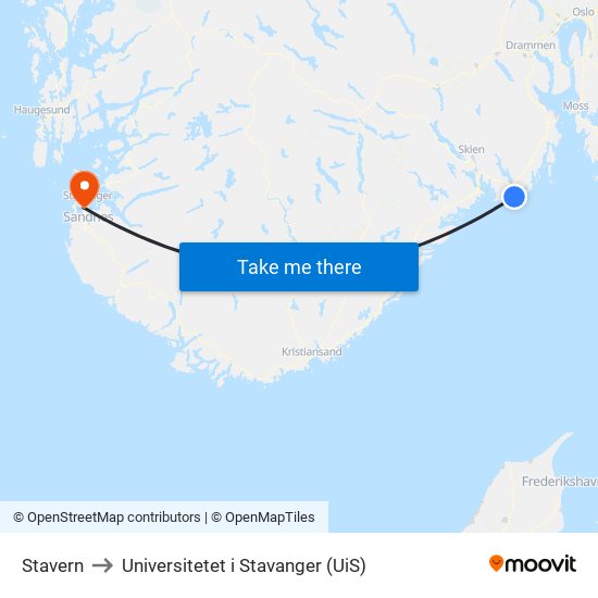 Stavern to Universitetet i Stavanger (UiS) map