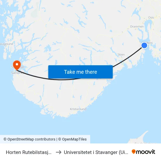 Horten Rutebilstasjon to Universitetet i Stavanger (UiS) map