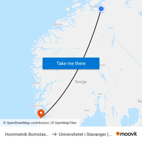 Hommelvik Bomstasjon to Universitetet i Stavanger (UiS) map