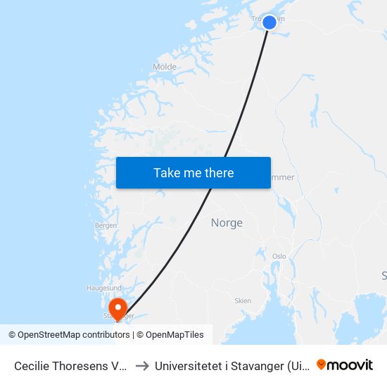 Cecilie Thoresens Veg to Universitetet i Stavanger (UiS) map