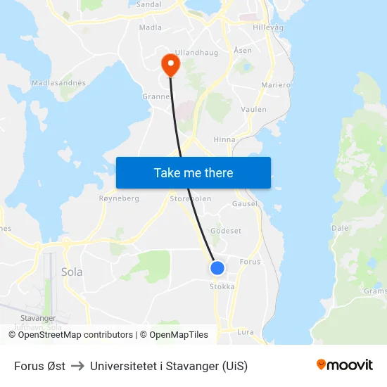 Petroleumsveien to Universitetet i Stavanger (UiS) map