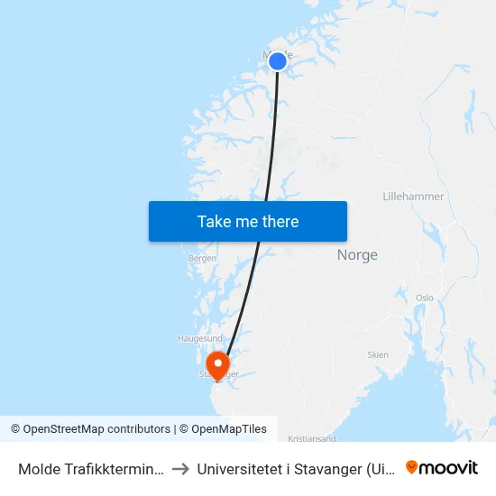 Molde Trafikkterminal to Universitetet i Stavanger (UiS) map