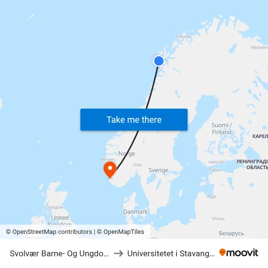 Svolvær Barne- Og Ungdomsskole to Universitetet i Stavanger (UiS) map