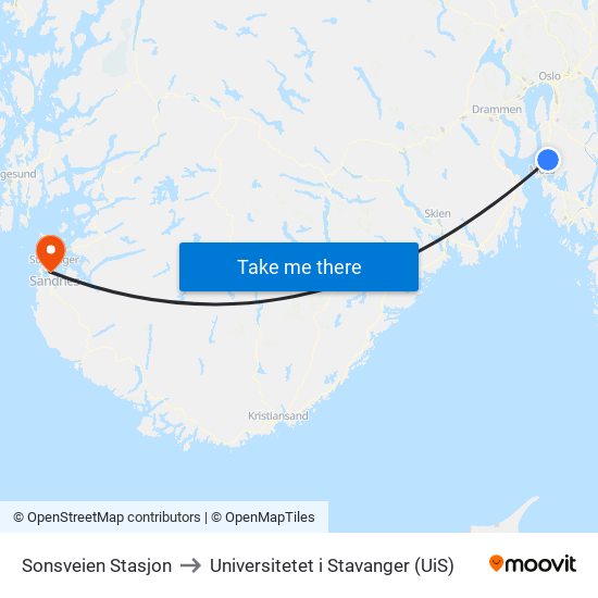 Sonsveien Stasjon to Universitetet i Stavanger (UiS) map
