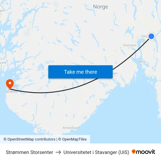 Strømmen Storsenter to Universitetet i Stavanger (UiS) map
