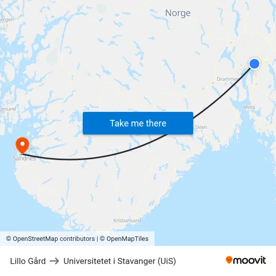 Lillo Gård to Universitetet i Stavanger (UiS) map