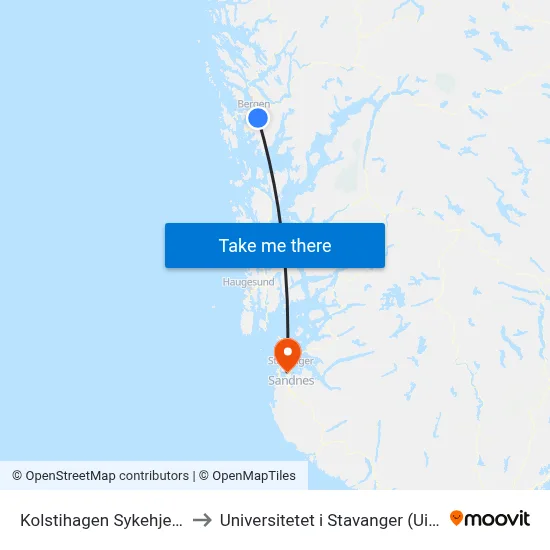 Kolstihagen Sykehjem to Universitetet i Stavanger (UiS) map