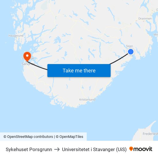 Sykehuset Porsgrunn to Universitetet i Stavanger (UiS) map