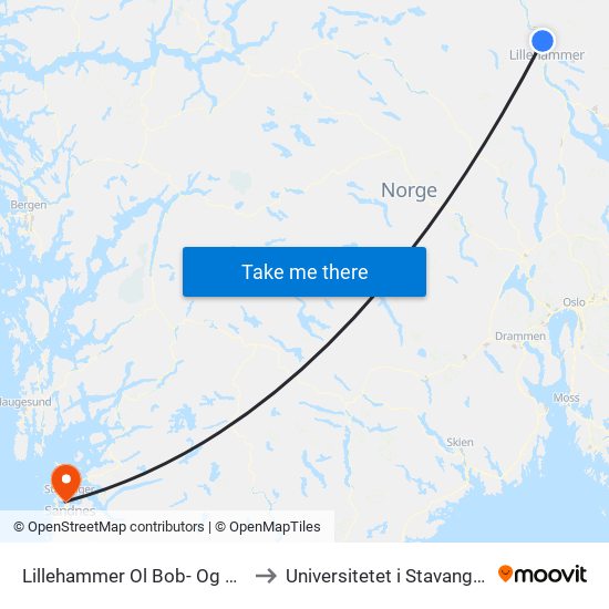 Lillehammer Ol Bob- Og Akebane to Universitetet i Stavanger (UiS) map