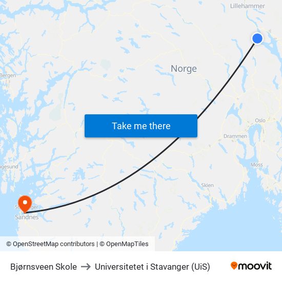 Bjørnsveen Skole to Universitetet i Stavanger (UiS) map