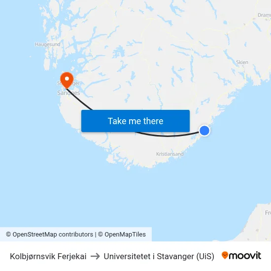 Kolbjørnsvik Ferjekai to Universitetet i Stavanger (UiS) map