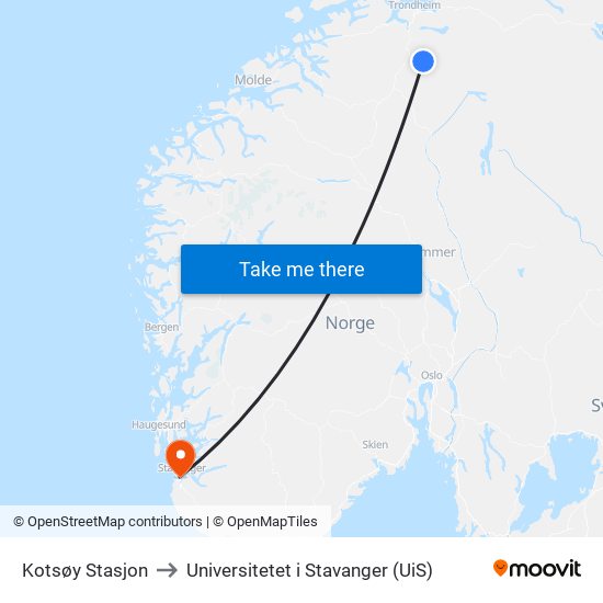 Kotsøy Stasjon to Universitetet i Stavanger (UiS) map