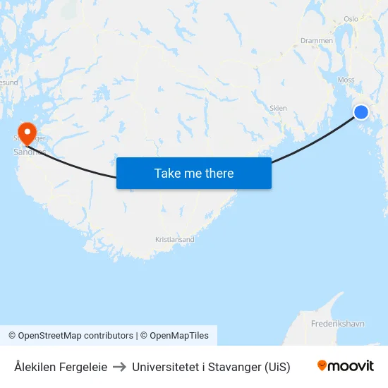 Ålekilen Fergeleie to Universitetet i Stavanger (UiS) map