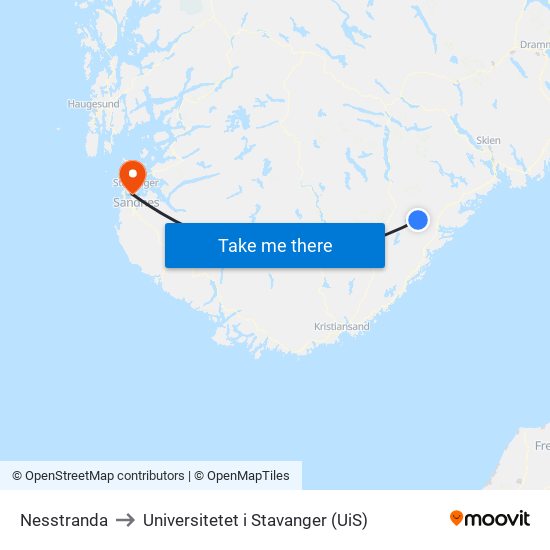 Nesstranda to Universitetet i Stavanger (UiS) map