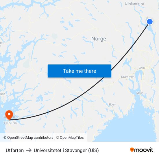 Utfarten to Universitetet i Stavanger (UiS) map
