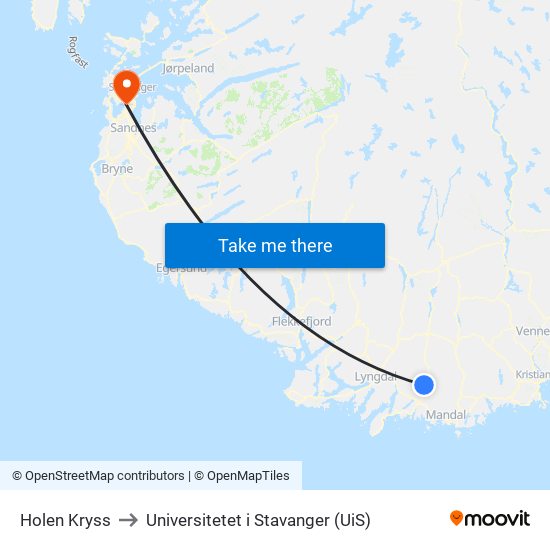 Holen Kryss to Universitetet i Stavanger (UiS) map