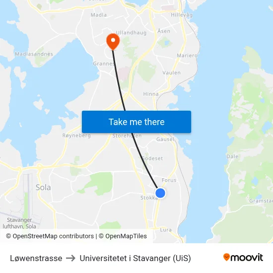 Løwenstrasse to Universitetet i Stavanger (UiS) map