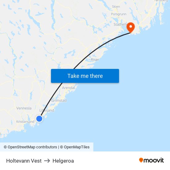 Holtevann Vest to Helgeroa map