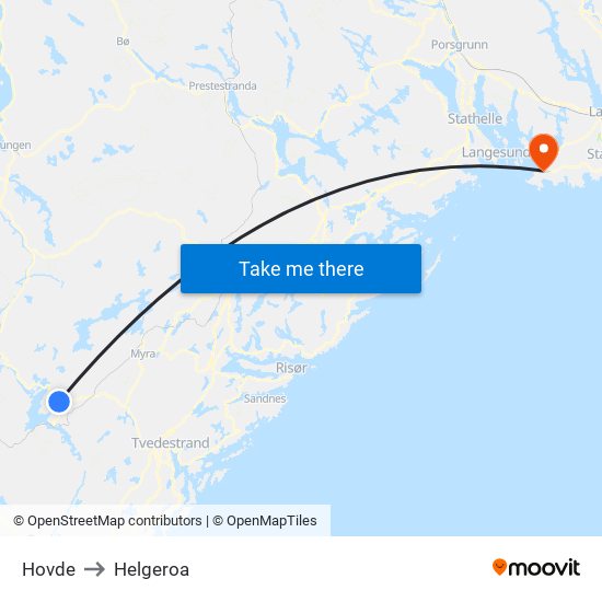 Hovde to Helgeroa map