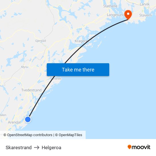 Skarestrand to Helgeroa map