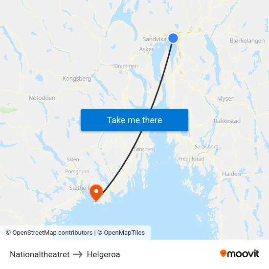 Nationaltheatret to Helgeroa map