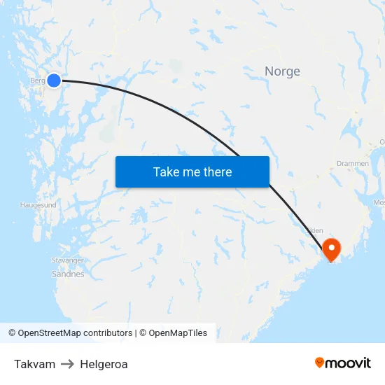 Takvam to Helgeroa map