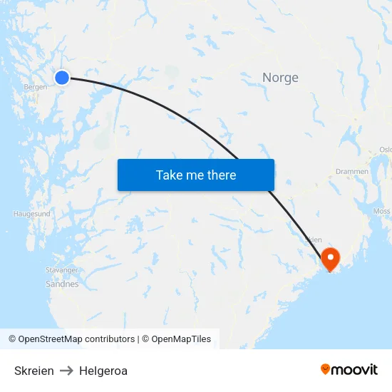 Skreien to Helgeroa map