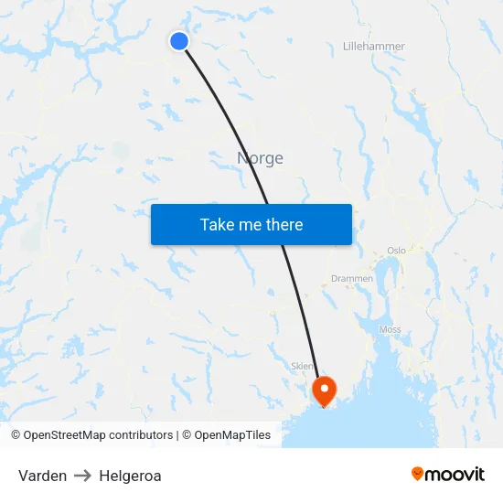 Varden to Helgeroa map