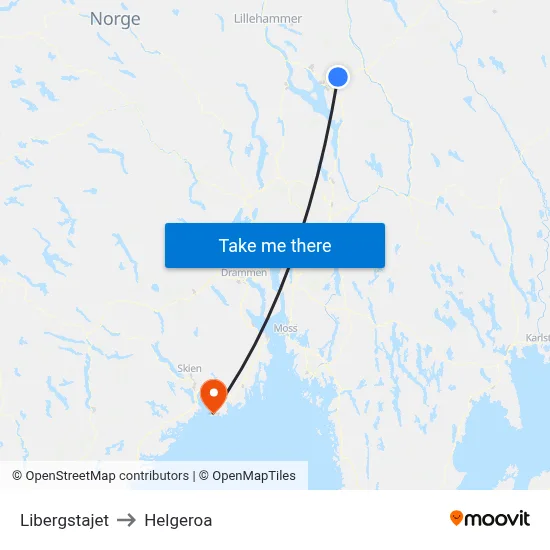 Libergstajet to Helgeroa map