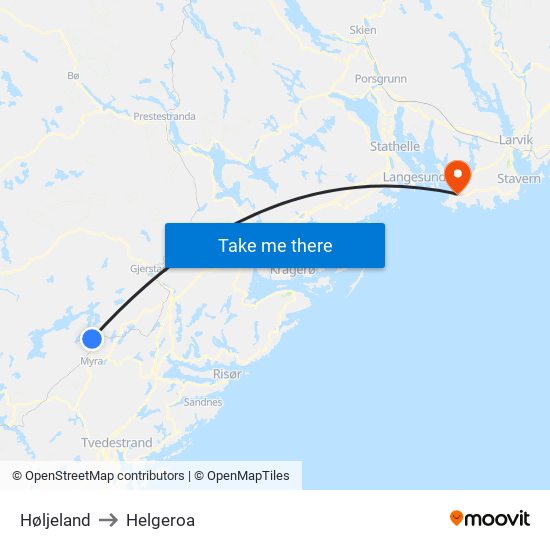 Høljeland to Helgeroa map