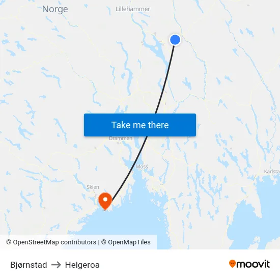 Bjørnstad to Helgeroa map
