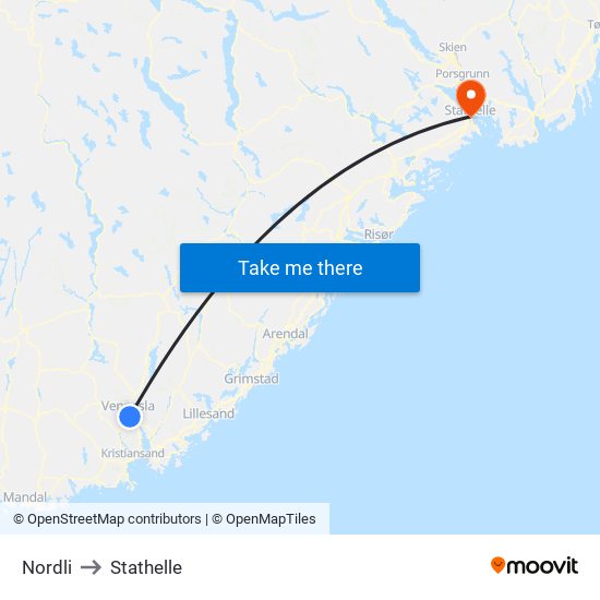 Nordli to Stathelle map