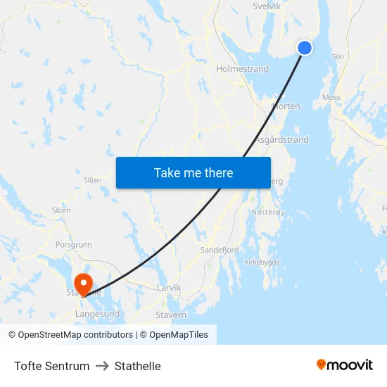 Tofte Sentrum to Stathelle map