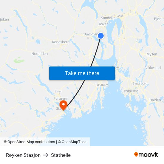 Røyken Stasjon to Stathelle map