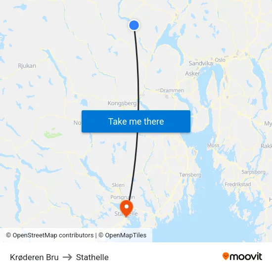 Krøderen Bru to Stathelle map