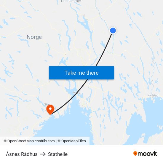 Åsnes Rådhus to Stathelle map