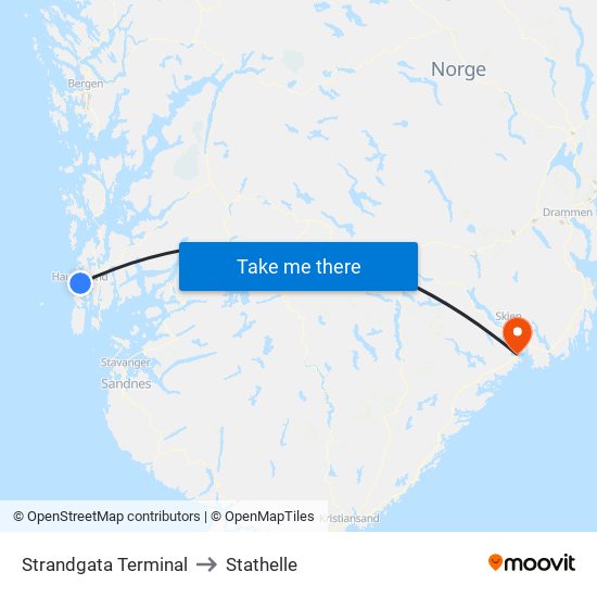 Strandgata Terminal to Stathelle map