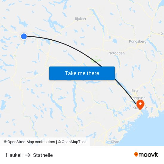 Haukeli to Stathelle map